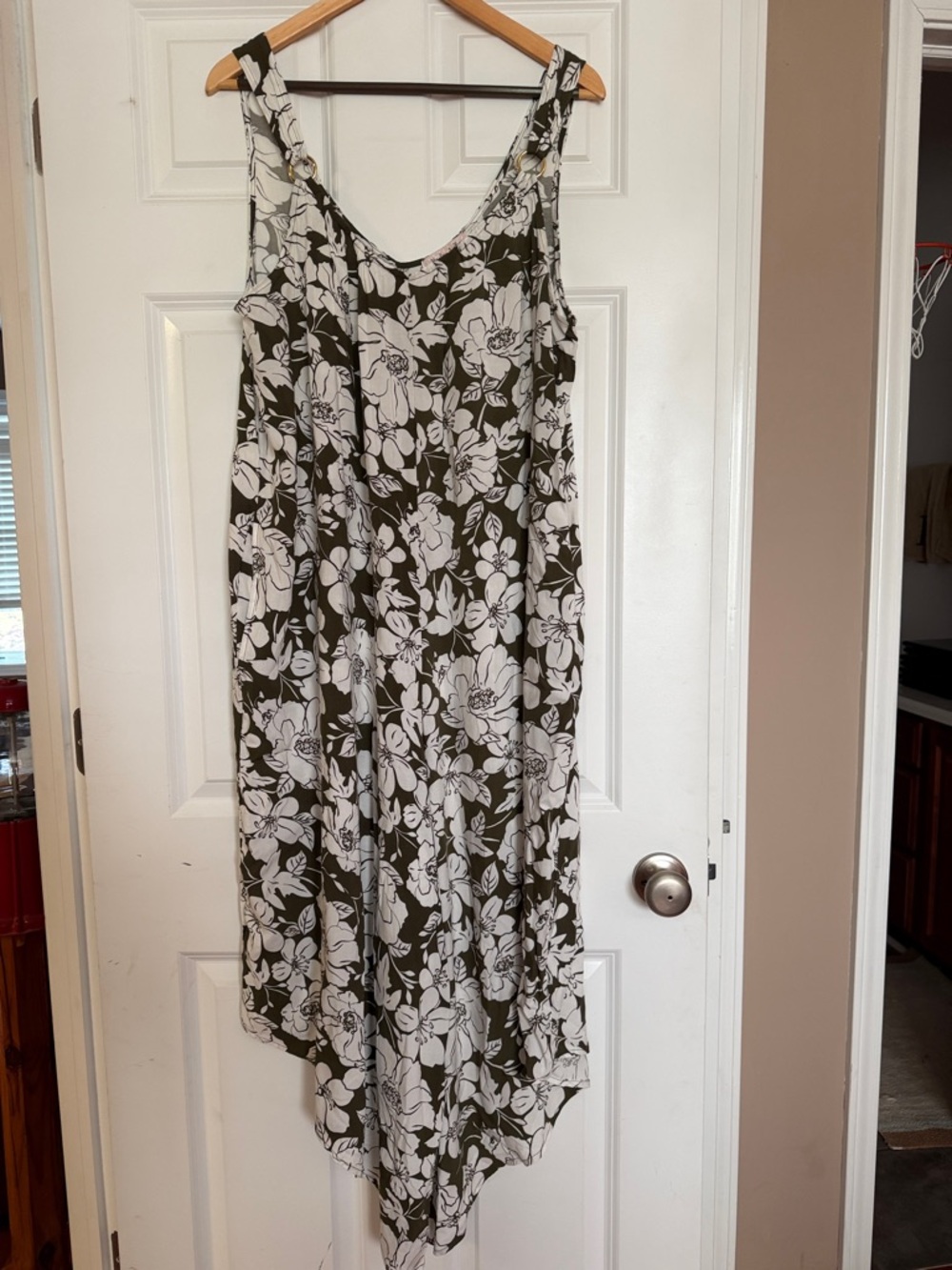 Floral Print Sleeveless Handkerchief jumpsuit - Olive & White wide leg